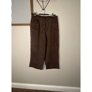 J Jill Brown Tencel Lyocell Wide Leg Cropped Pants Elastic Back RN 97641
